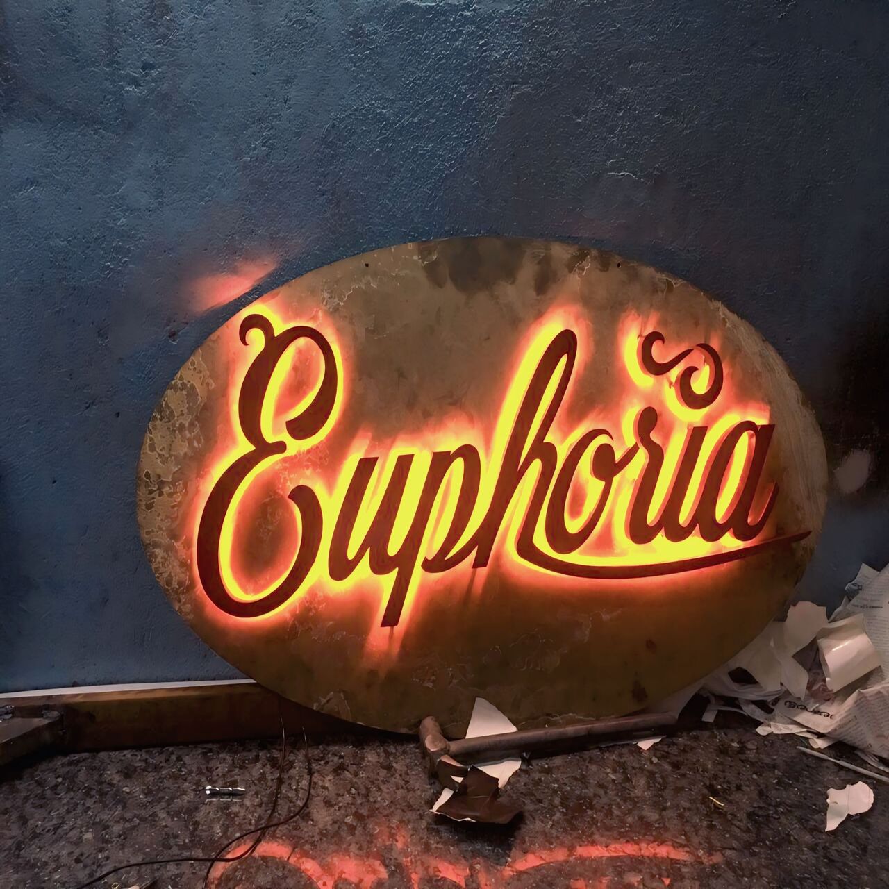 3D Acrylic LED Sign Board installed for a retail shop in Hyderabad at night."